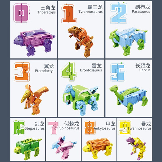 玖柒柒玩具大号数字变形玩具儿童恐龙汽车金刚合体机器人组装玩具男女孩礼物 0-9十个数字加十个运算符号8188