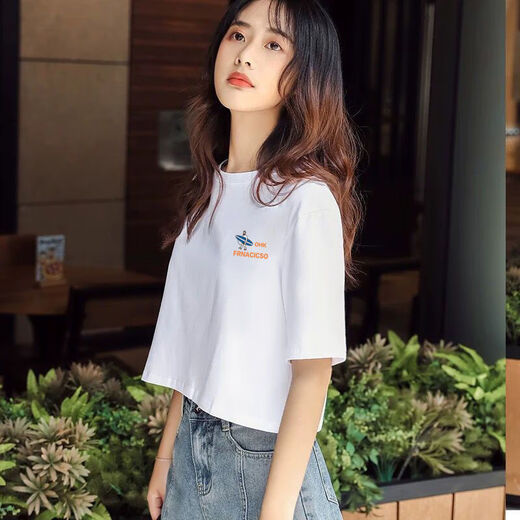 Ran Yilan wide navel short white cotton T-shirt for women short sleeves 2021 summer new short high waist top T-shirt 897# (short) S 60-85Jin [Jin equals 0.5 kg]