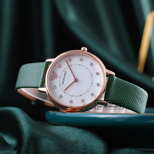 
Emporio Armani watch women, classic small green watch fashionable casual quartz watch, gift for girlfriend on Valentine's Day, small green watch belt AR11150 [small quantity arrives]