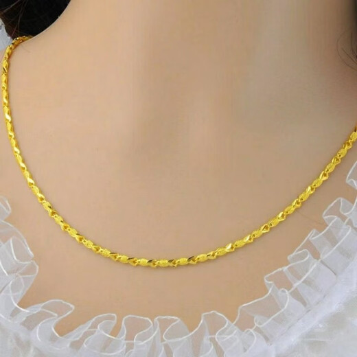 QUAMER gold store style gauze gold necklace women's 24 gold plated necklace non-fading anti-gold chain clavicle chain water drop pendant