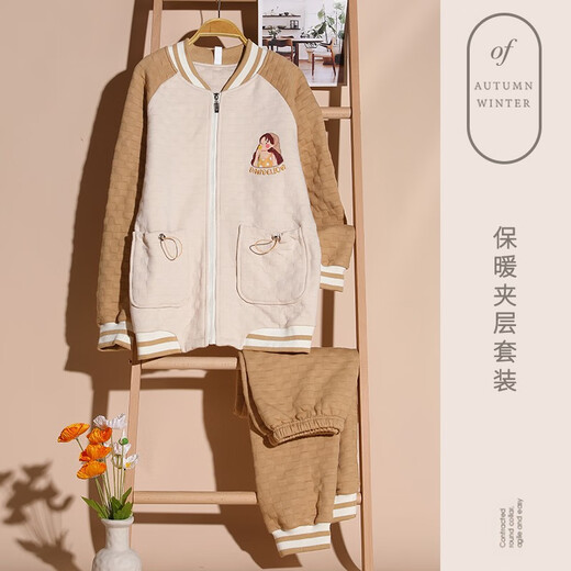 
Qianzhiya (QIANZHIYA) pajamas for girls in autumn and winter thickened pure cotton mezzanine long-sleeved home clothes plus cotton air cotton warmth thin cotton set MFT-15275# Women's M/160
