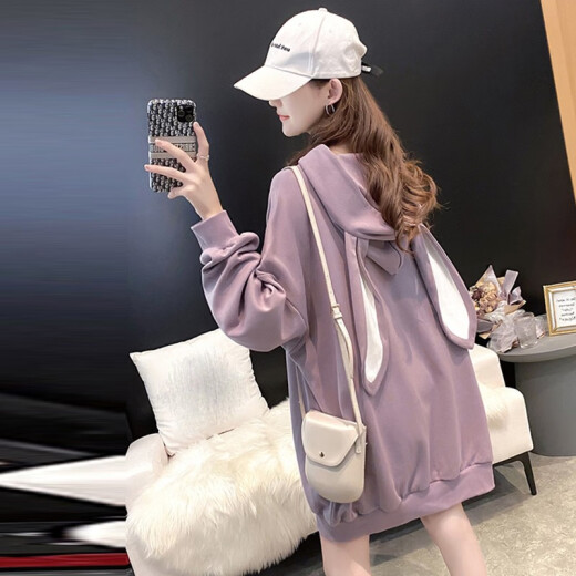 MILANYIN women's autumn and winter Korean style loose and cute bunny ears hooded top long-sleeved sweatshirt for women MLDM142 taro purple M