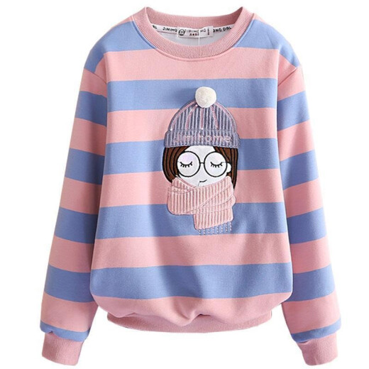 Sajiaowa children's clothing girls sweatshirt girls bottoming shirt autumn and winter thin thick long-sleeved T-shirt 2020 bow T-shirt medium and large children's versatile top four-color powder blue striped thin section 160 (recommended height is about 155cm)