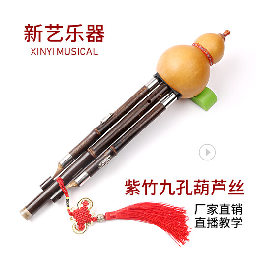 新艺乐器 紫竹九孔9孔葫芦丝乐器 紫竹演奏型降B调C调宽音域 【天然葫芦+紫竹9孔音管】降B调