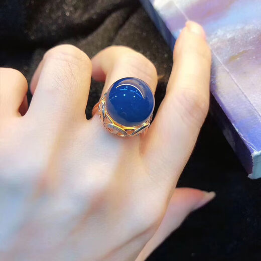 Dominican amber ring 925 silver plated rose gold pure water high blue impurity-free amber ring for women bead diameter 14mm (live ring)