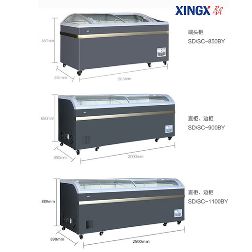 XINGX Freezer Commercial Horizontal Display Cabinet Luxury Combination Freezer Single Temperature Island Cabinet Supermarket Refrigerator Freezer Curved Glass Frozen Dumpling Ice Cream Display Cabinet 1100 Liters (Automated Frost 2500*890*880)