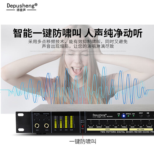 Depusheng Depusheng REV3800 pre-amp effector anti-howling KTV stage home karaoke double reverberation microphone simulated balanced karaoke wireless microphone REV3800 effector (with dual handheld)