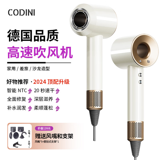 CODINI German quality leafless hair dryer for home use with negative ions that won't hurt your hair. High-power hair dryer for hair salons and barber shops with hot and cold air for silent styling and quick drying.