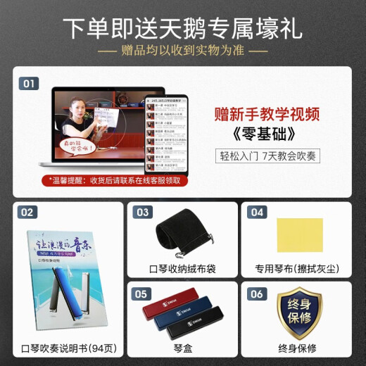 天鹅SWAN 24孔复音教学口琴C调（音位标注）酒红色