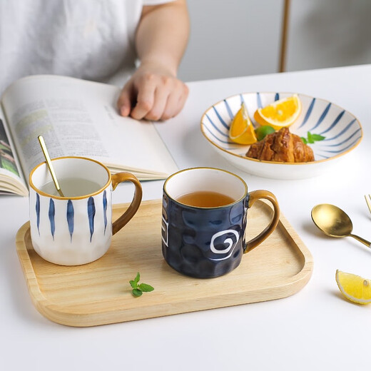Kawashimaya Qinghe Japanese mug ceramic cup home office drinking cup milk cup breakfast cup coffee cup blue line mug 350ml