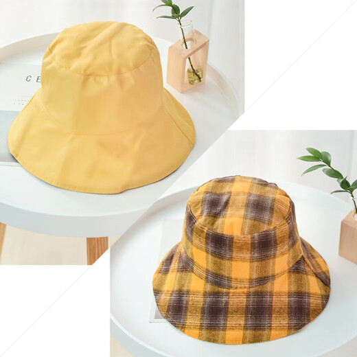 Langyue sun hat women's foldable sun hat double-sided plaid fisherman hat fashion casual hat LPMZ193310 yellow