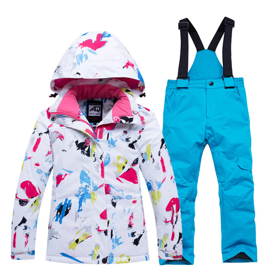 ARCTIC QUEEN children's ski suits for boys and girls single board double board snow suits winter snow country warmth and thick snow suits Mohe snow country tourism equipment Basket color top + royal blue pants L