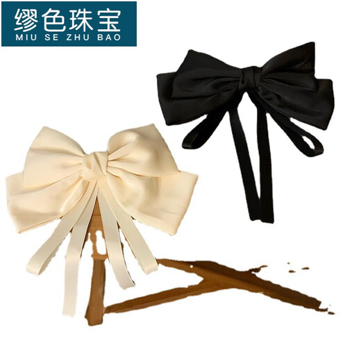 缪色（MiU Se）夏季大蝴蝶结飘带发夹女感后脑勺顶夹弹簧夹发卡夹子发饰头饰 B22671米色GSF-B07-102-2