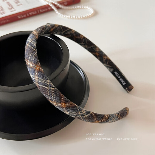 Morning Star College Style Pattern Headband Women's Headband Versatile Retro Style Outer Hair Card Fabric Pressed Hair Thin Headband Hair Accessory Blue Plaid