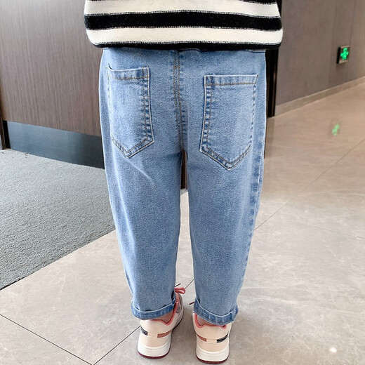 水花童女童时髦牛仔裤春秋装中小童春季韩版洋气裤子女宝宝休闲百搭长裤 681_侧边粉爱心 130cm