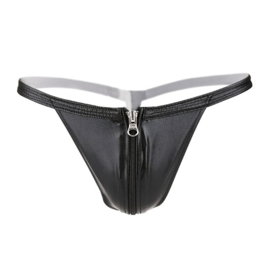 Leather thong couple zipper underwear sexy free zipper open panties passion suit women's products men's black