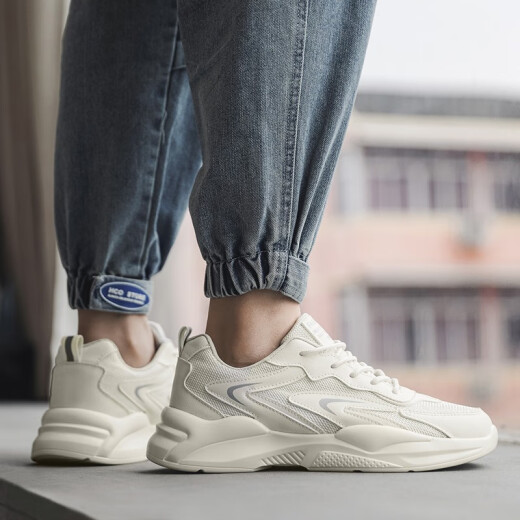 PATAL VIETON Spring and Autumn Men's Shoes High-Elevation Sports Running White Shoes Summer Mesh Casual Little White Dad Versatile Putian Trendy Shoes Men Beige 826 41