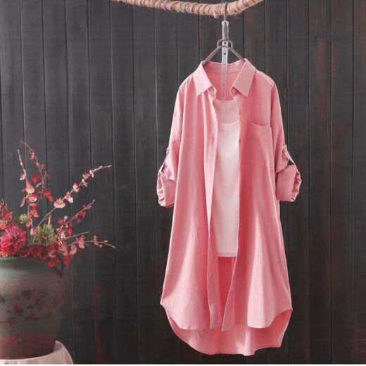 Yimuqi recogido camisa de algodón de manga larga para mujeres a mitad de longitud 2022 chaqueta de primavera y otoño nueva cárdigan literario cálvula 679 m