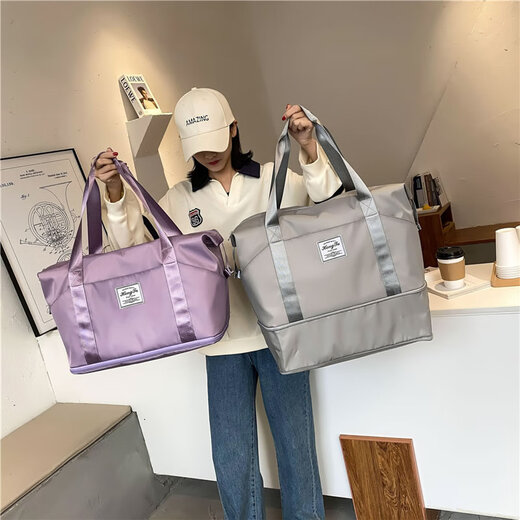 Shengteng bolsa de viaje para mujer con separación seca y húmeda, bolsa de equipaje portátil de gran capacidad, bolsa de viaje de corta distancia, bolsa de viaje de negocios, bolsa de equipaje, color morado claro 36L