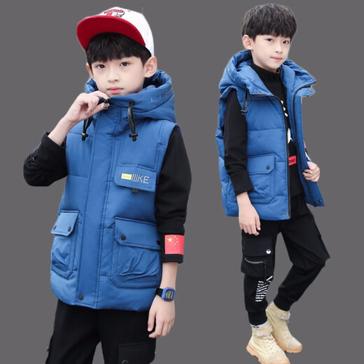 Naughty Yard Children's Clothes Boys' Thickened Vests 2021 New Autumn and Winter Cotton Horse Season Large Children's Men's Clothes Quilted Children's Clothing Western Style Jackets and Vests Blue 150 Sizes <Recommended Height Around 140-145>
