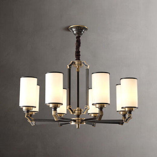 Su Yin New Chinese style living room chandeliers full copper lamp living room lamp dining master bedroom lamp study lamp chandeliers 9901 All copper 6 heads [with E27 three-color light source*6]