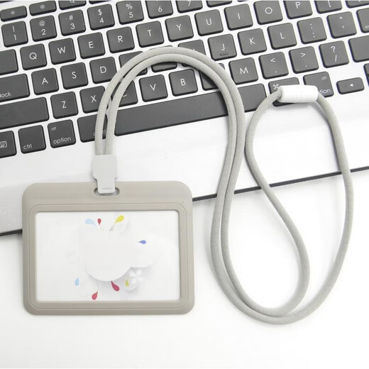 Corde ronde à la mode Lanyard Tag Carte d'employé Carte de bus carte de travail Carte de travail Carte Campus Bus Étudiant C5 Gris Version verticale + 9734 Corde ronde en argent