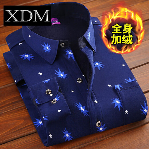 Xiong Diming [hochwertiges Hemd] Herbst- und Winter-Herren-Hemd und Fleece-verdickte große Jacke gedrucktes Hemd Daddy's Kleidung HB677 [Blue Stripe] [Hemd] Velvet 3xl /180 (155-175jin [Jin gleich 0,5 kg]))