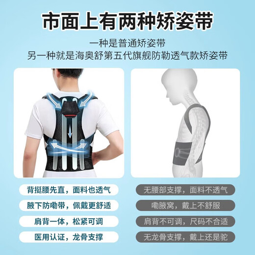 海奥舒开肩矫正带男士高低肩医用脊柱侧弯背部驼背胸椎矫正器扩胸背带矫 【第五代】升级舒适透气防护+腋下防嘞+强力支撑 L（身高155-170，腰围78-90厘米