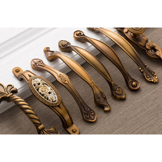 
XMSJ American antique yellow bronze furniture hardware handle European cabinet cabinet drawer wardrobe door handle new Chinese small 6627 yellow bronze-96