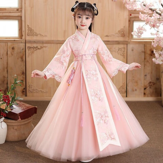 Disney (Disney) Chinese style girls' Hanfu children's costume fairy new spring and autumn long-sleeved undershirt for middle and older children with elegant cross-collar pink Hanfu + accessories 120