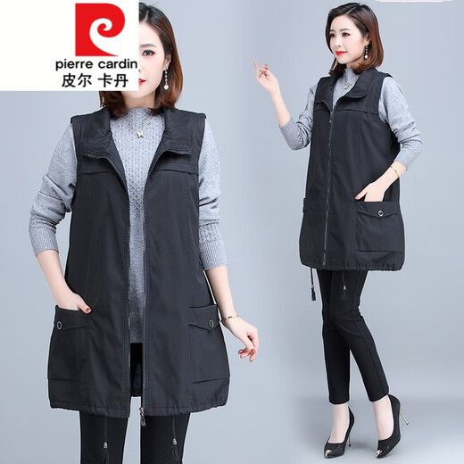 皮尔卡丹（pierre cardin）2023马甲女春秋装外套中长款韩版中年人装背心针织 16833 XXXL 建议140-155斤左右