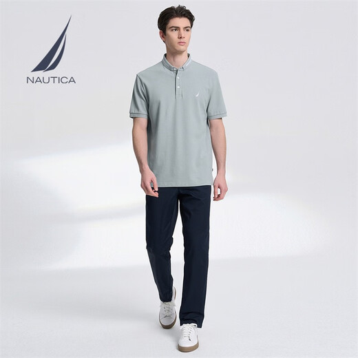 诺帝卡（NAUTICA）【单件直降】男装夏季款舒适休闲亨利领短袖POLO衫男KO3111 灰色0BB（231） M