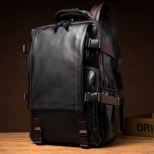Slow Time Business Casual Leder Rucksack Pendelkopf Leder Rucksack Schoolbag Reisetasche Männer und Frauen Computertasche Schwarz schwarz