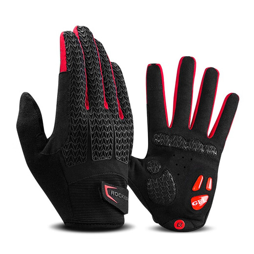 ROCKBROS Cycling Gloves Full Finger Bicycle Electric Vehicle Motorcycle Gloves Spring, Autumn and Winter Long Finger Men and Women Can Touch Screen S169 Autumn Liquid Silicone Shock Absorption (Black and Red) L