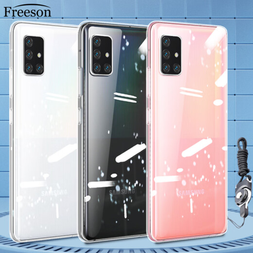 Freeson Samsung Galaxy A51 mobile phone case protective cover, lightweight, all-inclusive, anti-fall mobile phone case, clear TPU soft shell (with lanyard) transparent