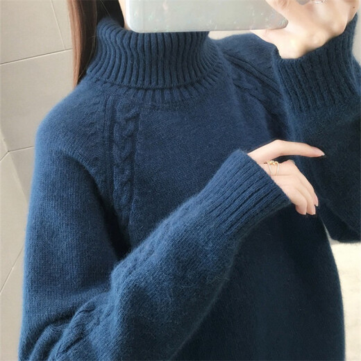 XuanNi Turtleneck Sweater Women's Lazy Style Super Hot Loose 2022 Autumn and Winter Women's Knitted Bottoming Sweater with Thickened THWX7730 Black One Size