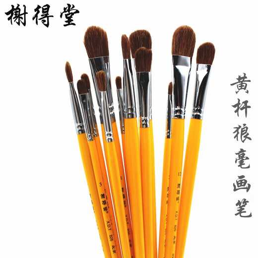 Xiedetang 826 Wolf Hair Brush, cheveux mélangés à plats plats rond à eau craie, pinceau en acrylique, brosse à huile Xiedetang, brosse de peinture pour les graffitis pour débutants pour enfants, ensemble complet de 12 pièces (boîte à enclos)