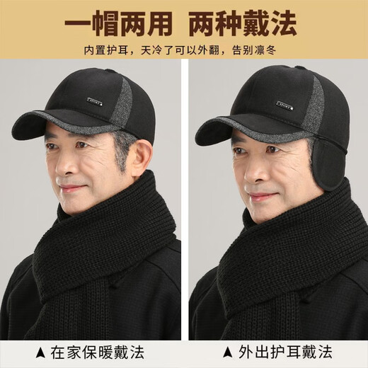 El nuevo sombrero de protección de oídos de invierno de Anisa para la sombrero de béisbol de los hombres a prueba de frío y cálido para papá de mediana edad y anciano y viejo sombrero grueso negro ajustable