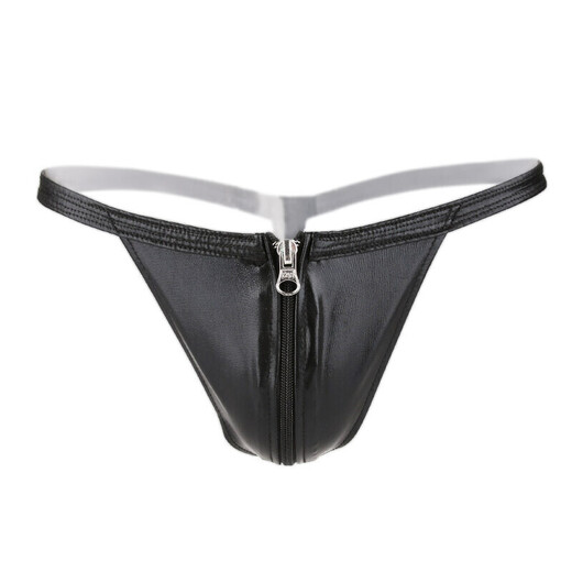 Hot and provocative leather thong couple zipper underwear sexy no-take-off zipper open panties passion suit for women and men in silver