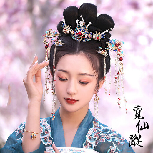 Wanbaozi Hanfu Hair Crown Women's Tassel Step-Shaping Hairpin Hairpin Top Hairpin Ancient Style Ming-made Phoenix Crown Full Set of Ancient Costume Style Headdresses Mi Xianzhong Seven-piece Set