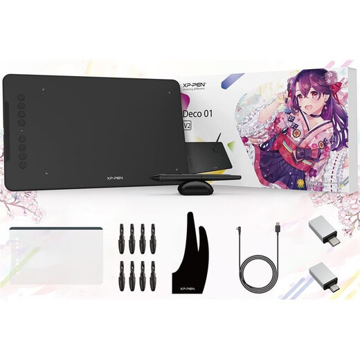 XP-Pen【日本直邮】XP-Pen数位屏/数位板 手绘板绘画屏 网课手写板 写字板电子绘板 Deco 01 V2【插画纪念版】