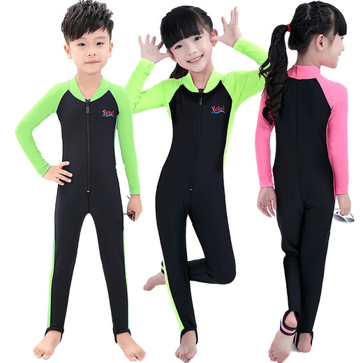 Children's swimsuit, sun protection swimsuit, teenagers, middle and large children, boys and girls, surfing and snorkeling suit, sun protection one-piece swimsuit, winter swimming training, warm swimsuit 602 black and blue L 125-135CM