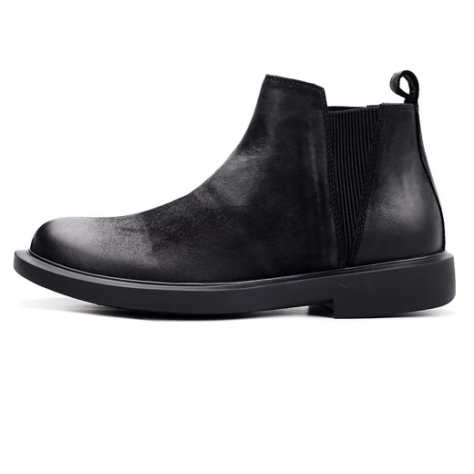 TYKT Martin Boots Men's Middle Top Winter Plus Fleece British Style High Top Shoes Retro Low Top Boots Chelsea Short Boots Leather Shoes Black Leather 39