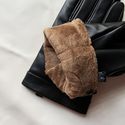 Gold Longyue men's lambskin genuine leather gloves touch screen thin unlined single layer soft sheepskin driving outdoor gloves with split fingers for spring, autumn and winter plus velvet for warmth black plus small size for repairing hands black S plus velvet