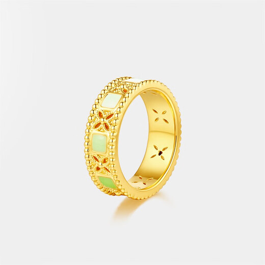 Manka Dragon Gold Ring Star Eye Ring Pure Gold Green Inlaid with Beads and Flowers Birthday Gift for Women 11 2g