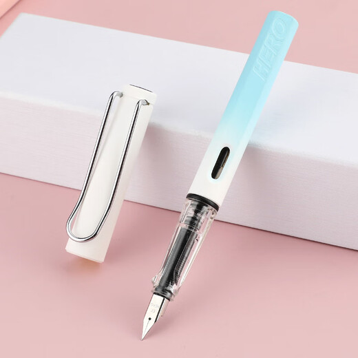 Hero (HERO) fountain pen 359B bright tip iridium gold male and female students beginners practicing calligraphy third grade positive posture (with 6 ink bags) EF tip gradient sky blue