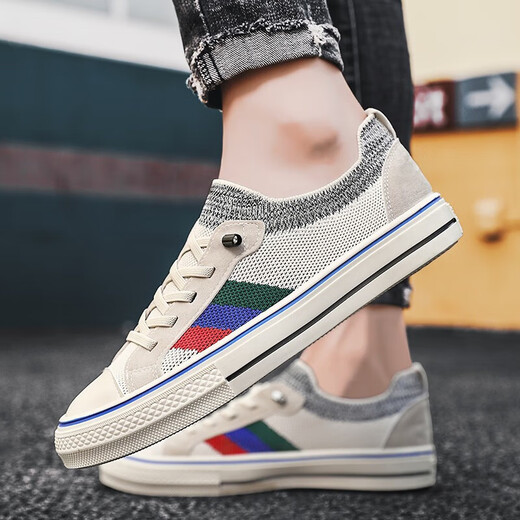 Yiqi canvas men's shoes 2025 new summer breathable thin fashion casual board shoes one foot lazy old Beijing cloth shoes 8J21 meters blue 41