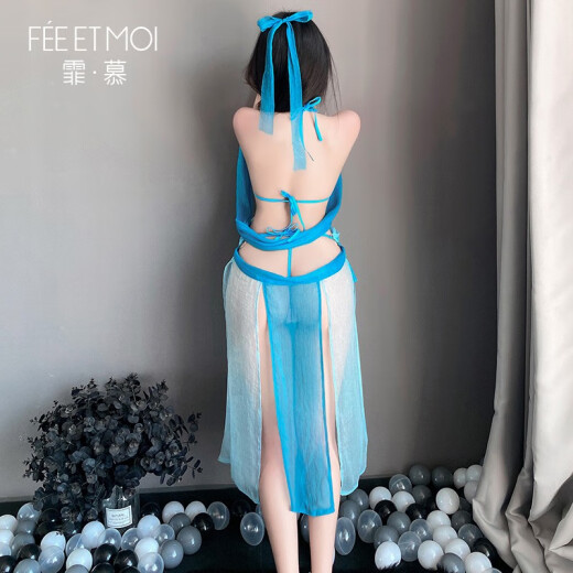 霏慕情趣内衣性感睡衣套装古风汉服诱惑旗袍制服火辣激情午夜魅力夫妻角色扮演sm短裙复古连衣裙成人用品 6627蓝音公主【飘逸流苏套装】 均码(80-125斤)