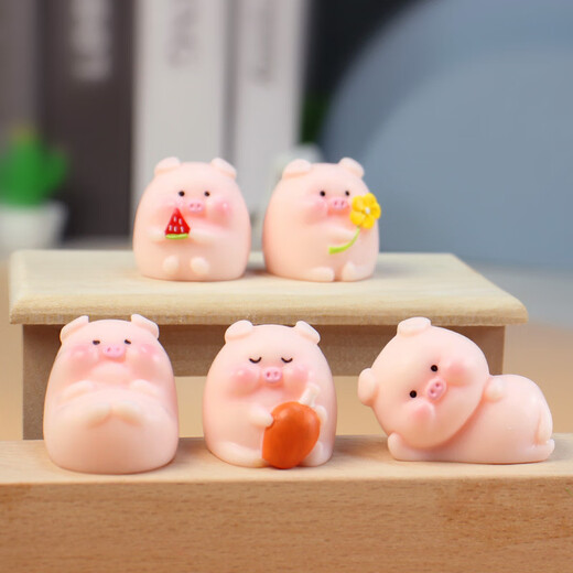 Pig resin small ornaments cartoon cute micro landscape simulation pig home mini handicraft car decoration flower pig + side lying pig