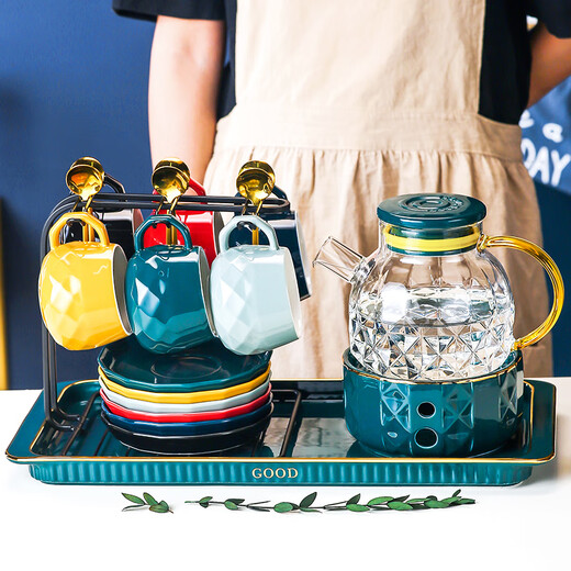 Qipai Nordic Water Cup Tea Cup Set Home Hospitality Cup European Coffee Cup Complete Set Home Ceramic Water Set Tea Set Afternoon Tea Tea Set 416 Gift Box